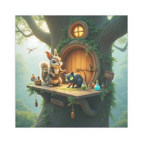A whimsical poster featuring a fluffy, wide-eyed squirrel potion seller - Image 7