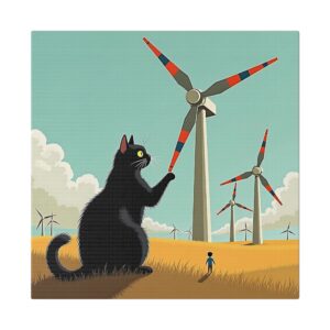 Whimsical Cat Canvas Art, Black Cat Wall Decor, Animal Lover Gift, Home Decor, Funny Cat Art, Gift for Cat Owners, Landscape Print