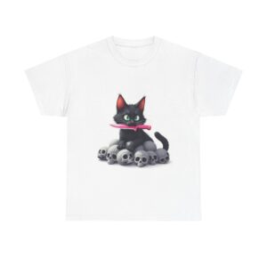 Cute Cat & Skulls Unisex Heavy Cotton Tee, Alternative Fashion, Gothic Tee, Pet Lover Gift, Halloween Shirt, Casual Wear