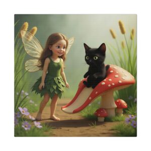 Whimsical Fairy Tale Canvas Art, Enchanting Home Decor, Fantasy Wall Art, Unique Gift for Cat Lovers, Children's Room Decoration