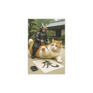 Cat Samurai Silk Poster, Unique Wall Art, Indoor Decor, Outdoor Art, Home Decoration, Gift for Cat Lovers, Asian Aesthetic