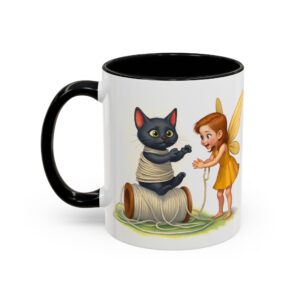 Whimsical Fairy and Cat Coffee Mug, Cute Cat Mug, Gift for Cat Lovers, Fairy Tale Mug, Fantasy Lover's Drinkware