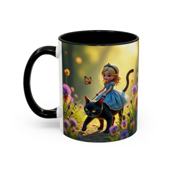Charming Cat & Girl Coffee Mug, Floral Mug, Cat Lover Gift, Alice in Wonderland Theme, Unique Kitchen Decor, Cute Drinkware - Image 3