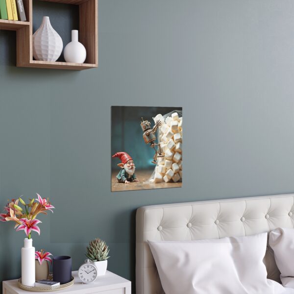 Whimsical Silk Wall Art Poster, Fantasy Decor, Home & Garden, Gnome & Robot Artwork, Unique Gifts, Children's Room Decor, Playful Wall [...] - Image 2