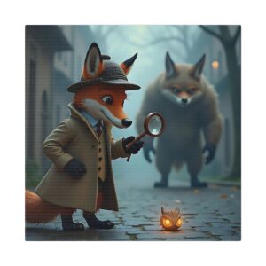 Whimsical Animal Canvas Art Print, Fox Detective Illustration, Nursery Decor, Kids Room Wall Art, Unique Gift for Animal Lovers