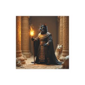 Silk Poster - Black Cat Sorcerer in Egyptian Tomb with Ankh and Sphinx