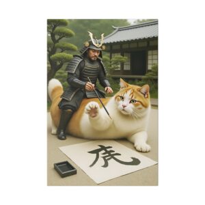 Samurai Cat Canvas Art Print, Whimsical Wall Decor, Unique Gift for Cat Lovers, Japanese Art, Home Office Decor, Gift for Animal Lovers