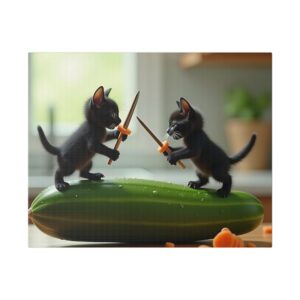 Whimsical Cat Duel Canvas Art, Fun Home Decor, Unique Gift, Animal Lovers Wall Art, Playful Kitten Art