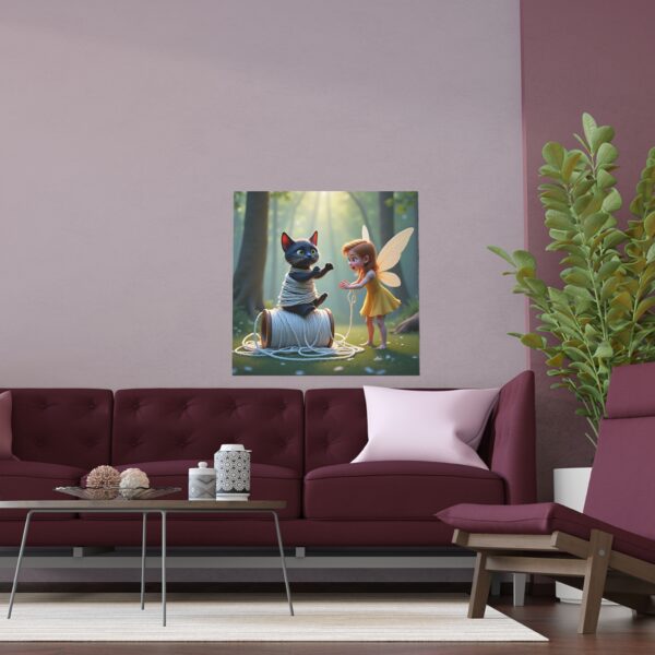 Whimsical Silk Posters, Enchanting Fairy Art for Home Decor, Playful Kid's Room, Gift for Cat Lovers, Unique Wall Art - Image 6