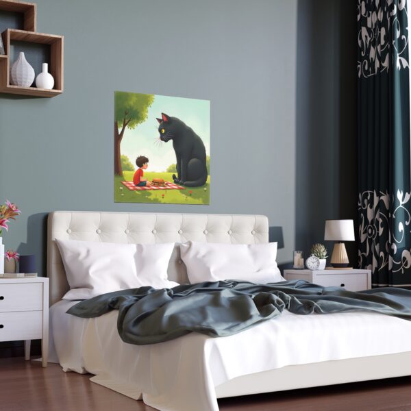 Whimsical Silk Poster for Kids' Rooms, Cat and Boy Silhouette, Playful Wall Art, Home Decor Gift, Perfect for Birthdays, Kid's Room - Image 5