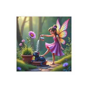 Fairy Garden Silk Poster, Indoor Wall Art, Outdoor Decor, Whimsical Fairy Poster, Gift for Nature Lovers, Kids Room Decoration