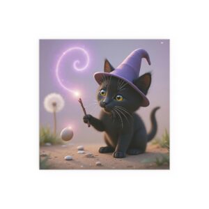 Whimsical Cat Silk Poster, Magical Wall Decor, Cute Kid's Room Art, Unique Gift for Cat Lovers, Enchanted Decor