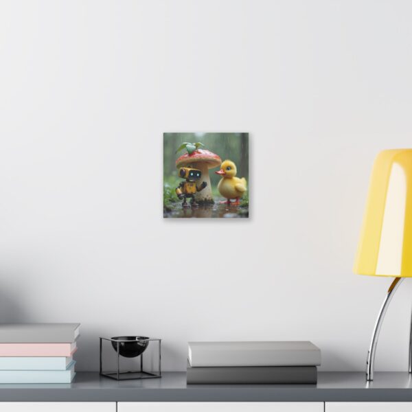 Whimsical Robot and Duck Canvas Art Print, Nursery Wall Decor, Playroom Artwork, Kids Room Decoration, Cute Nature Theme - Image 3