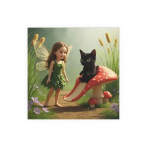 Whimsical Silk Poster Prints for Home Decor, Fairy Artwork, Cat and Fairy Wall Art, Magical Gift Idea, Nature Magazines