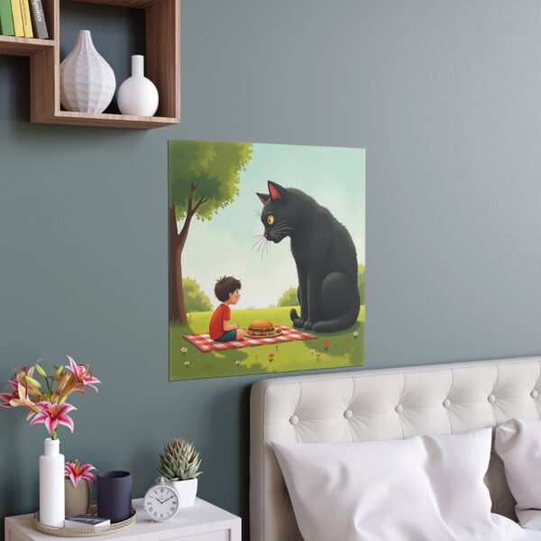 Whimsical Silk Poster for Kids' Rooms, Cat and Boy Silhouette, Playful Wall Art, Home Decor Gift, Perfect for Birthdays, Kid's Room - Image 8