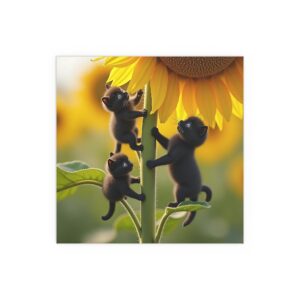 Playful Cat Silk Poster – Whimsical Home Decor, Cute Cat Art, Sunflower Wall Art, Gift for Cat Lovers, Indoor/Outdoor Decor
