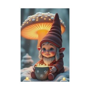 Canvas Wall Art - Cute Wide Eyed Gnome Under A Mushroom