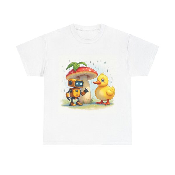 Whimsical Robot and Duck Tee, Fun Graphic Shirt for Kids, Unisex Cotton Tee, Cute Playful Apparel, Ideal for Birthdays