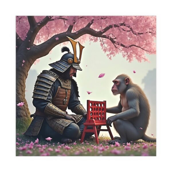 Samurai and Monkey Silk Poster, Unique Wall Art, Home Decor, Nature Lovers Gift, Japanese Aesthetic, Kids Room Decoration - Image 4