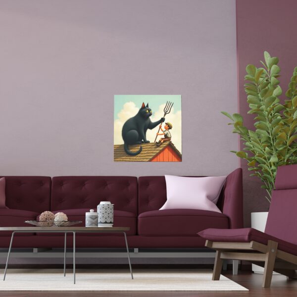 Whimsical Cat and Boy Silk Poster, Art Wall Decor, Unique Gift for Cat Lovers, Home or Office Art, Fun Children’s Room Decoration - Image 9