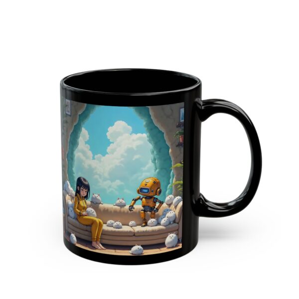 Mug - Asian Girl Pet-Sitting in Crystalline Geode Habitat Anime Digital Art Print - Image 3